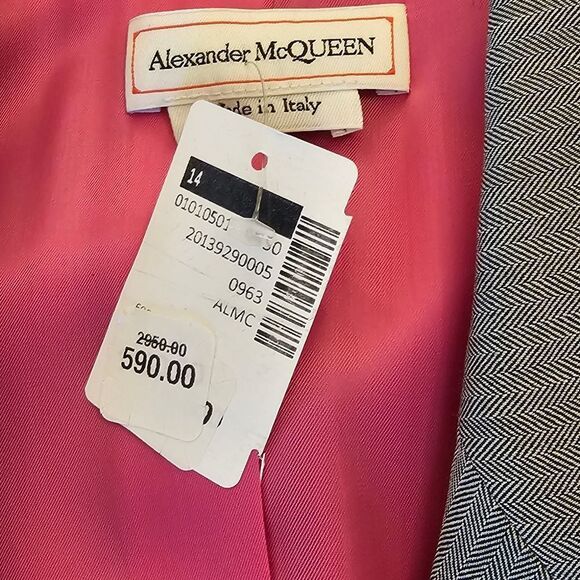 Wool Alexander McQueen Suit Jacket Herringbone Peplum Blazer size 48 IT NWT - Picture 9 of 15